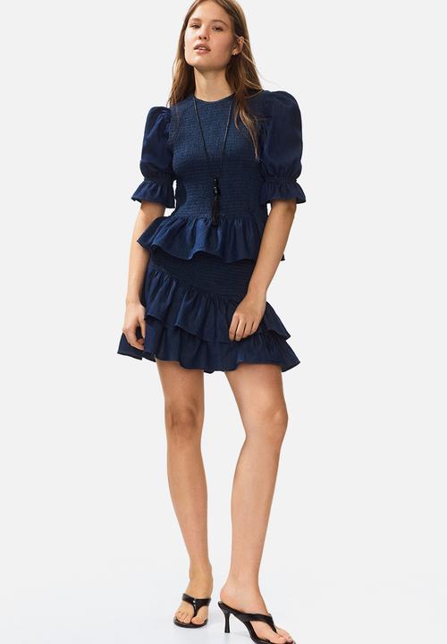 H&M - Smocked denim blouse - dark denim blue