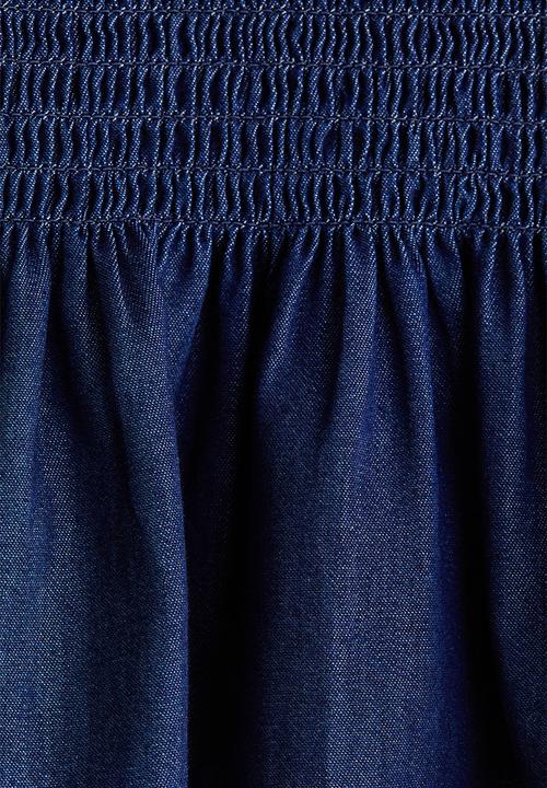 H&M - Smocked denim blouse - dark denim blue