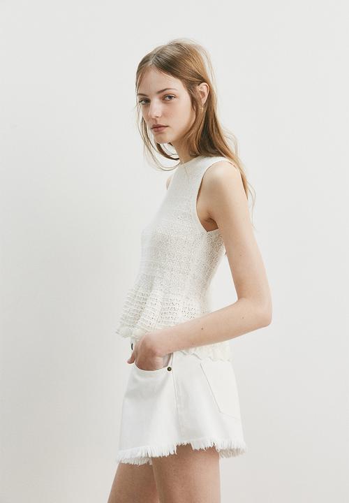 H&M - Frayed denim shorts - cream