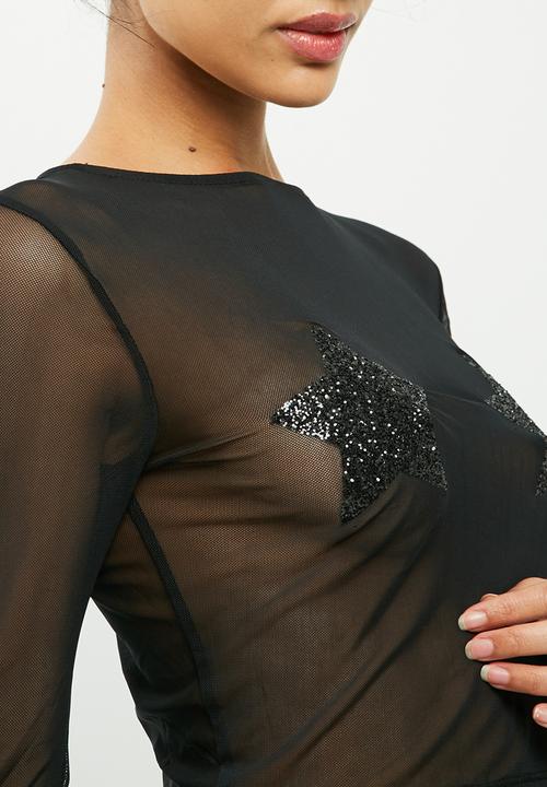 Missguided - Star detail mesh crop top