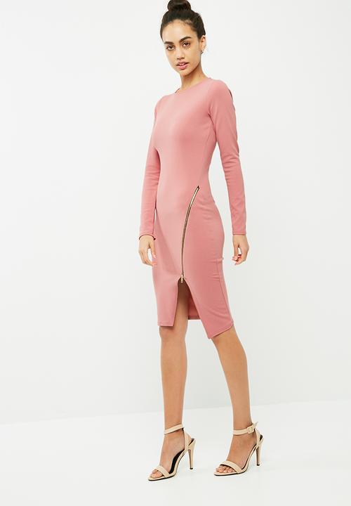 Missguided - Long sleeve zip detail midi dress