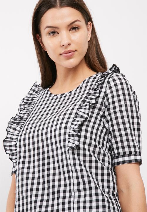 ONLY - Pepita frill gingham blouse