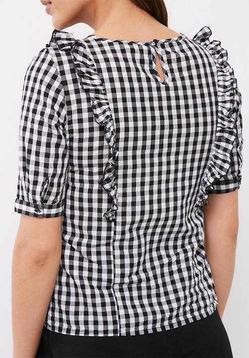 ONLY - Pepita frill gingham blouse