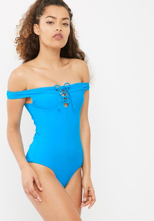 South Beach  - Bardot lace up swimsuit