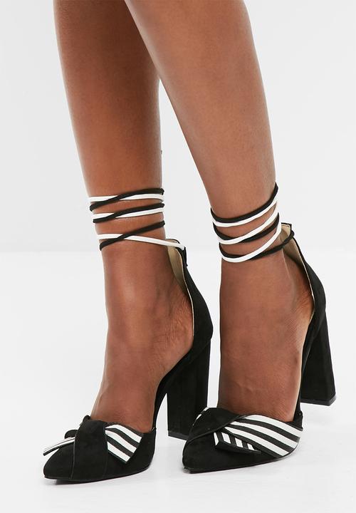 Missguided - Striped wrap around block heel