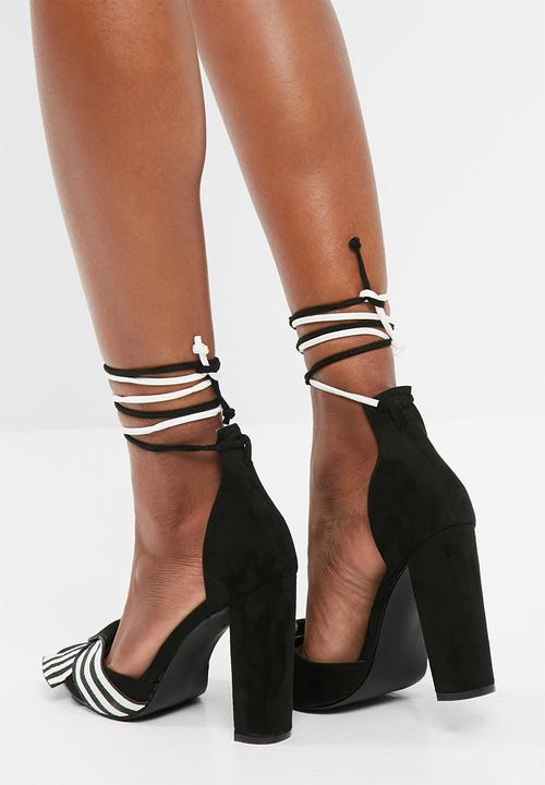 Missguided - Striped wrap around block heel