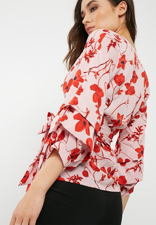 Missguided - Poppy print wrap tie blouse