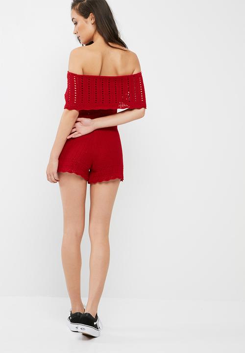 Missguided - Bardot crochet playsuit