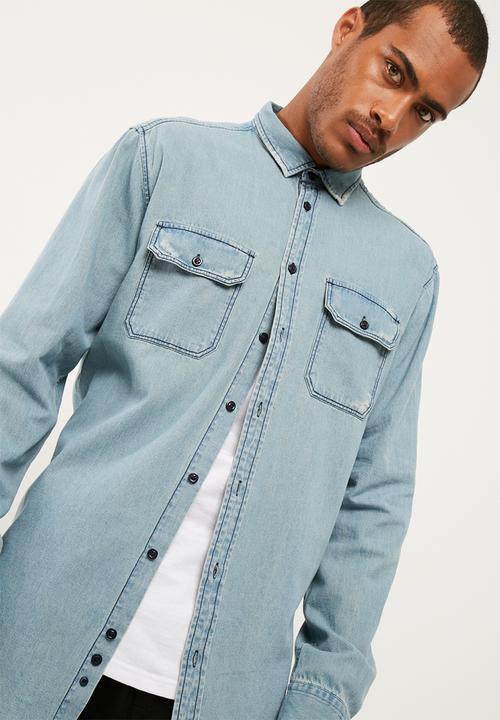 basicthread - Regular fit distressed denim shirt