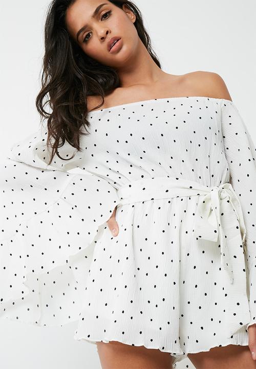Missguided - Polka dot crinkle bardot playsuit