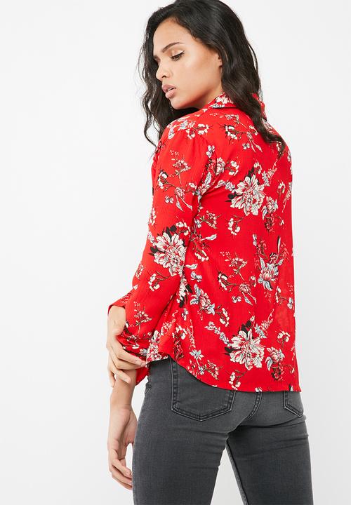 Missguided - Floral print piping detail pyjama shirt
