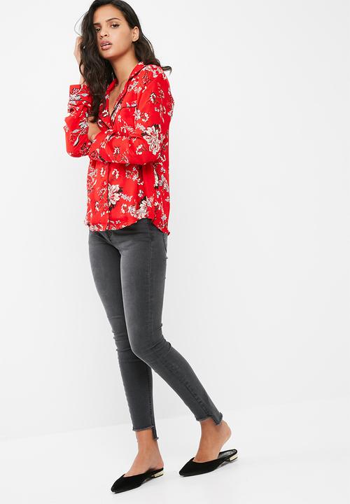 Missguided - Floral print piping detail pyjama shirt