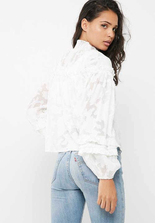 Missguided - Mesh high neck gathered detail blouse