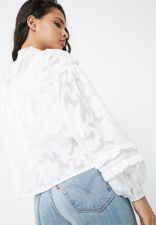 Missguided - Mesh high neck gathered detail blouse