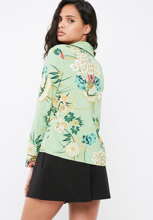 Missguided - Floral print piping detail pyjama shirt
