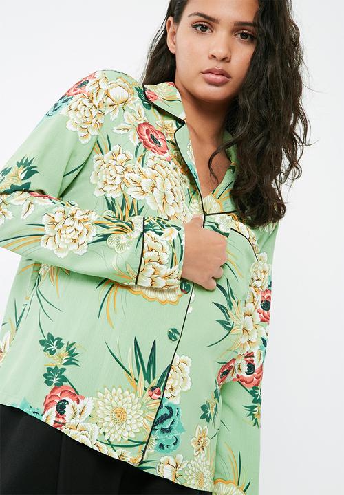 Missguided - Floral print piping detail pyjama shirt