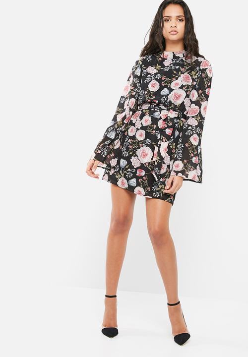 chiffon floral mini dress