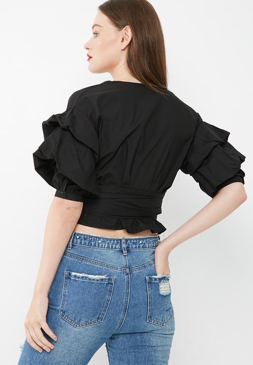Missguided - Wrap over gathered sleeve blouse