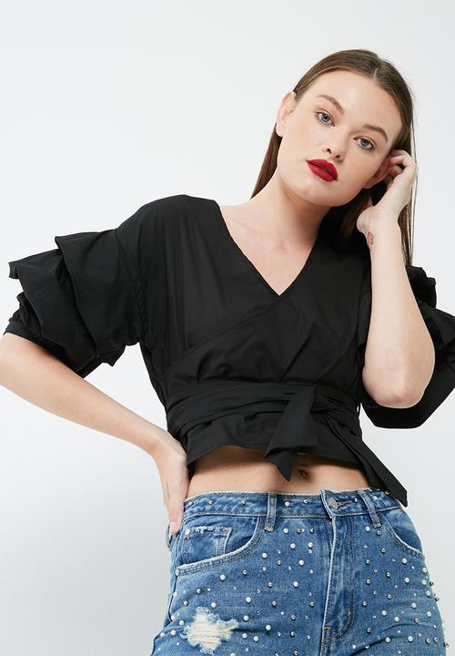 Missguided - Wrap over gathered sleeve blouse