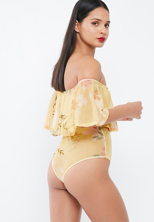 Missguided - Floral print mesh bardot bodysuit