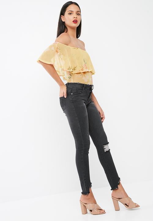 Missguided - Floral print mesh bardot bodysuit