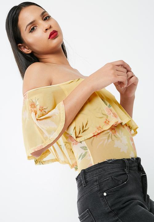 Missguided - Floral print mesh bardot bodysuit
