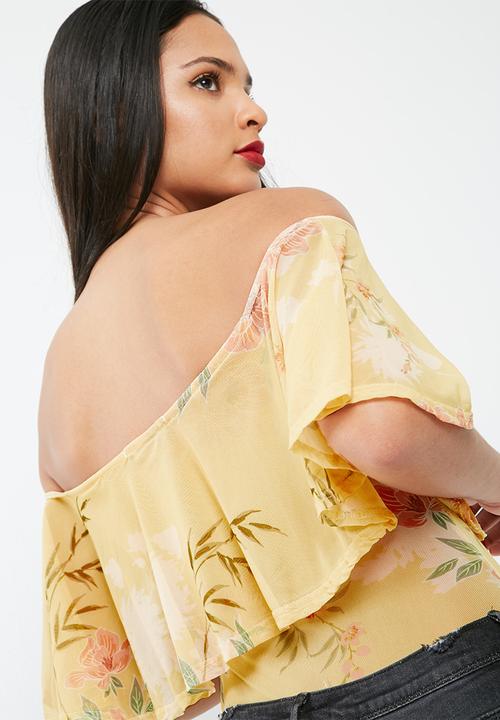 Missguided - Floral print mesh bardot bodysuit