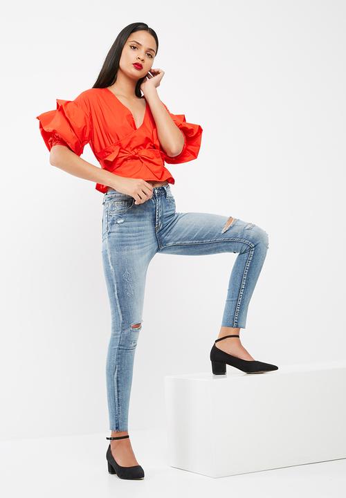 Missguided - Wrap gathered sleeve blouse