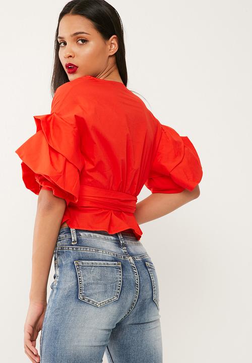 Missguided - Wrap gathered sleeve blouse