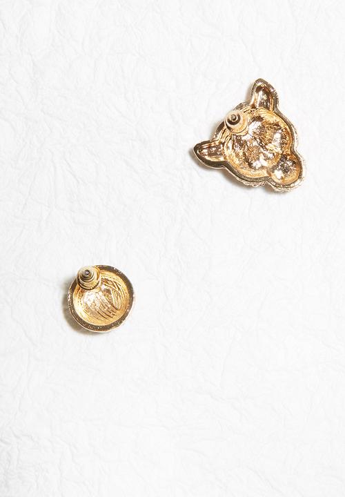 dailyfriday - 2pk black and crystal round stud and animal face