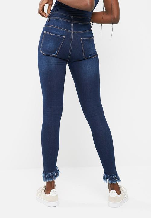 dailyfriday - Slanted frayed hem mid rise skinny