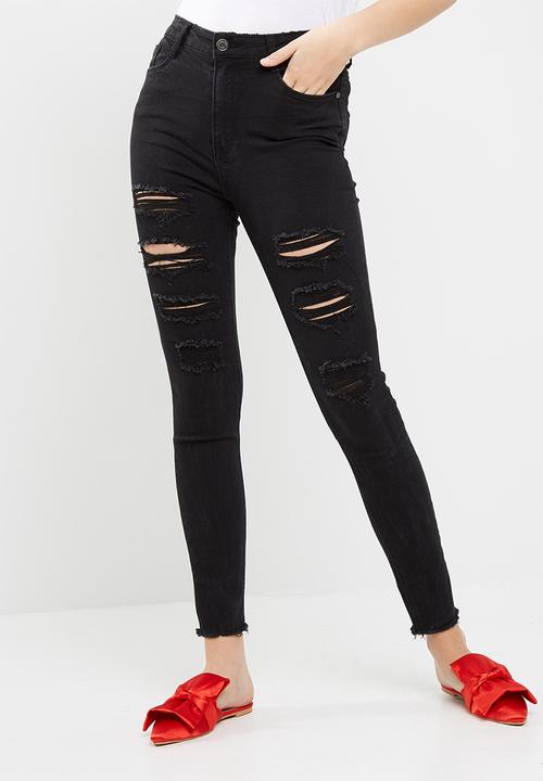 black extreme ripped skinny jeans