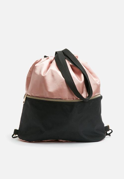 black and rose gold pink backpack