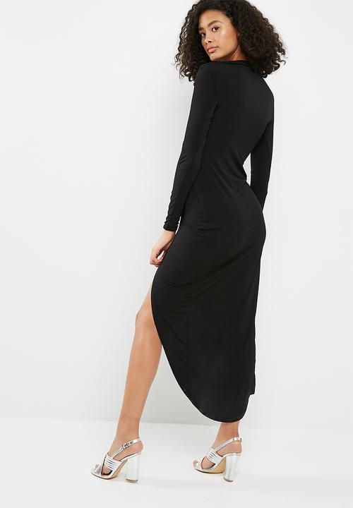 Missguided - Slinky plunge wrap longsleeve split maxi