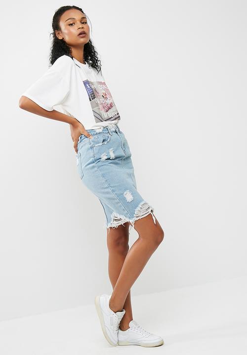 Missguided - Busted hem denim midi skirt