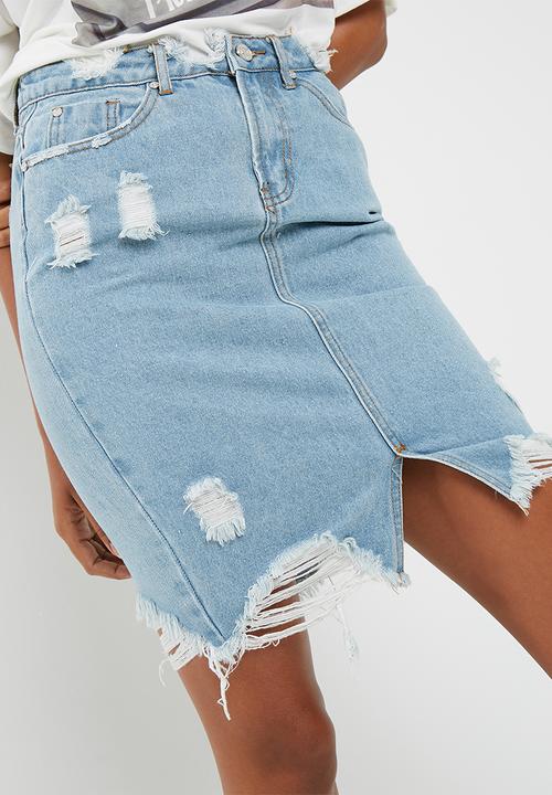 Missguided - Busted hem denim midi skirt