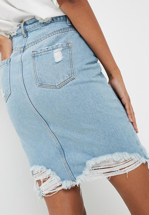 Missguided - Busted hem denim midi skirt