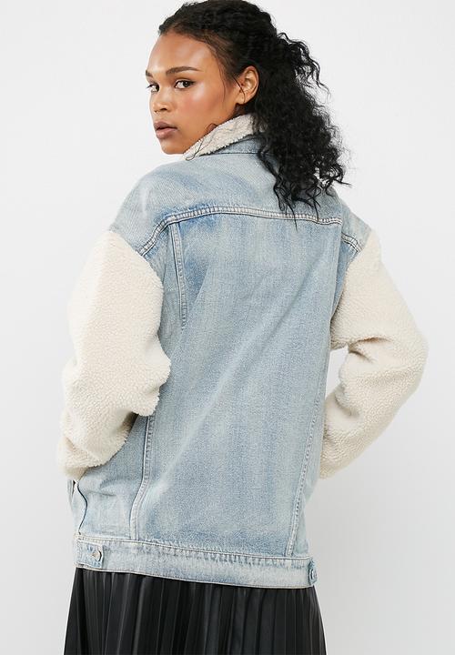 Missguided - Oversized borg sleeve denim jacket