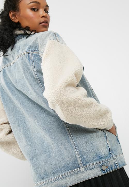 Missguided - Oversized borg sleeve denim jacket