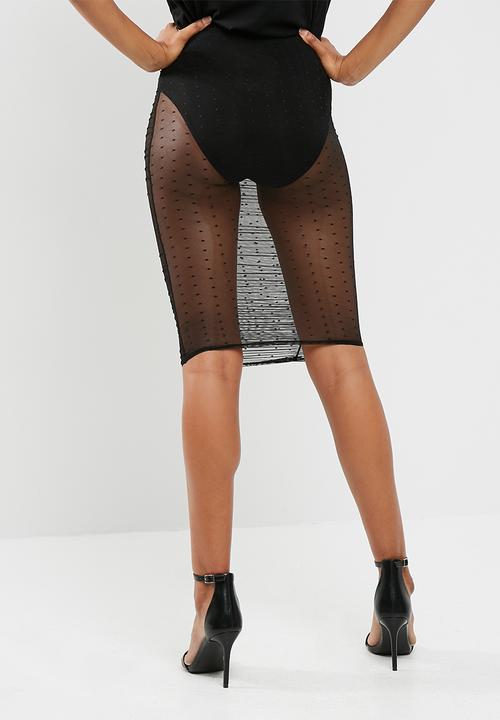 Missguided - Polka dot mesh ruched midi skirt