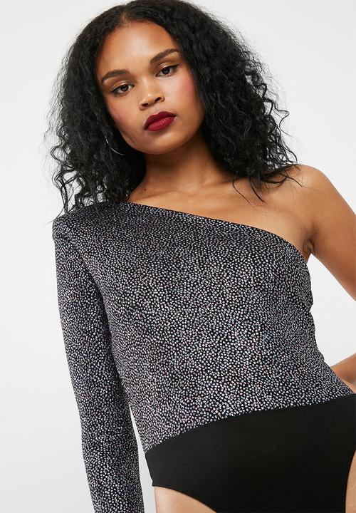 Missguided - One shoulder glitter bodysuit
