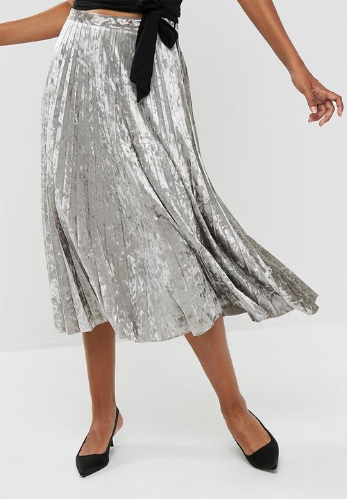 silver velvet pleated skirt