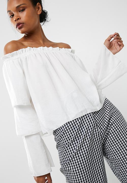 Missguided - White tiered sleeve bardot blouse