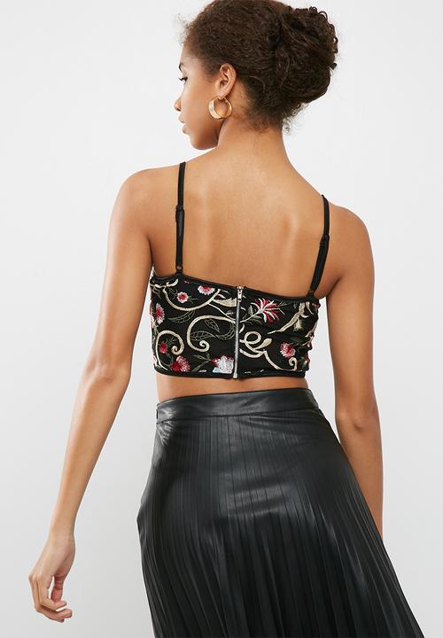 Missguided - Black embroidery mesh corset bralet