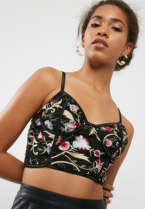 Missguided - Black embroidery mesh corset bralet