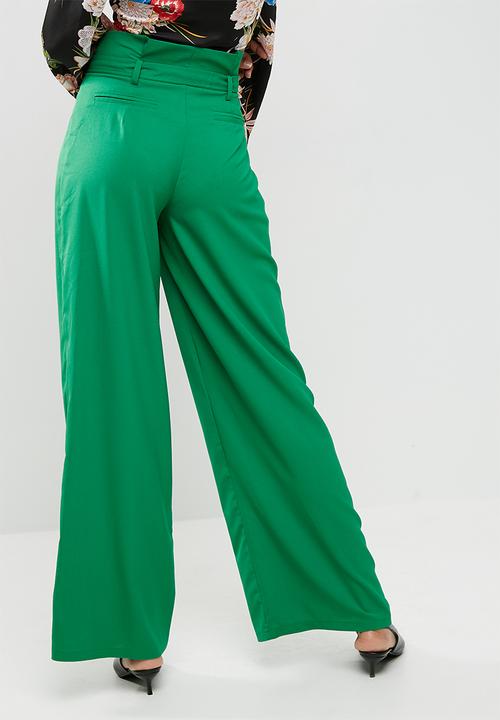Missguided - Paper bag waist wide leg trousers - green