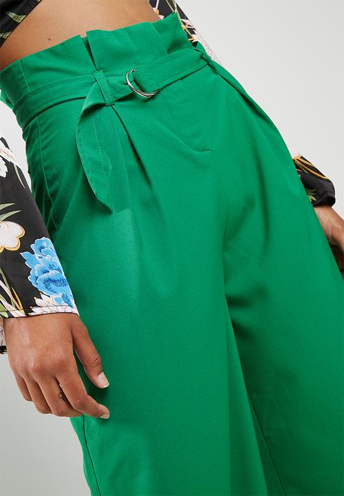 Missguided - Paper bag waist wide leg trousers - green
