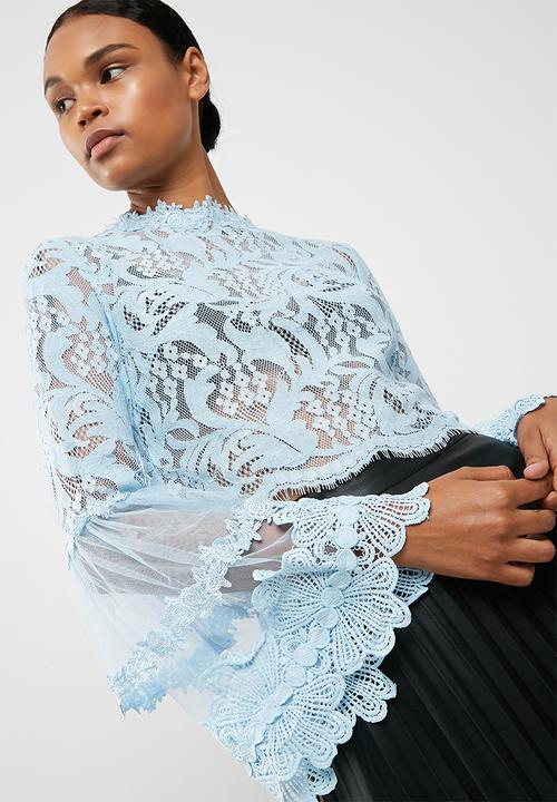 Missguided - Lace and mesh long sleeve top - blue