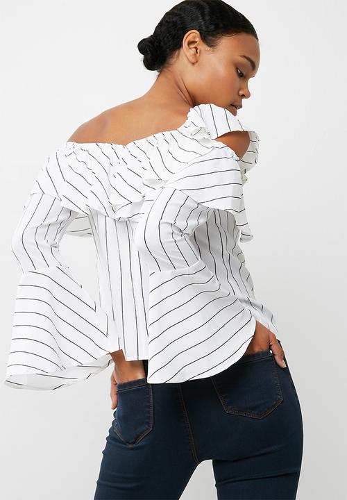 Missguided - Stripe one shoulder flute sleeve blouse