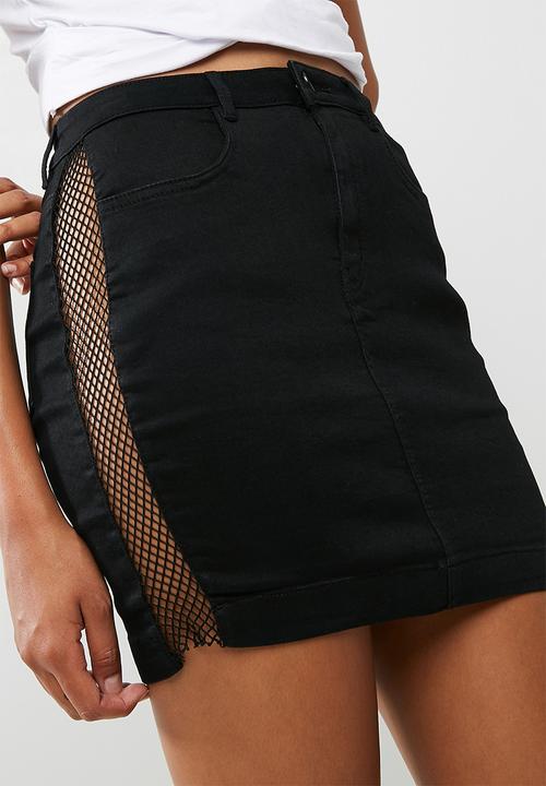 Missguided - Superstretch side seam mesh denim mini skirt